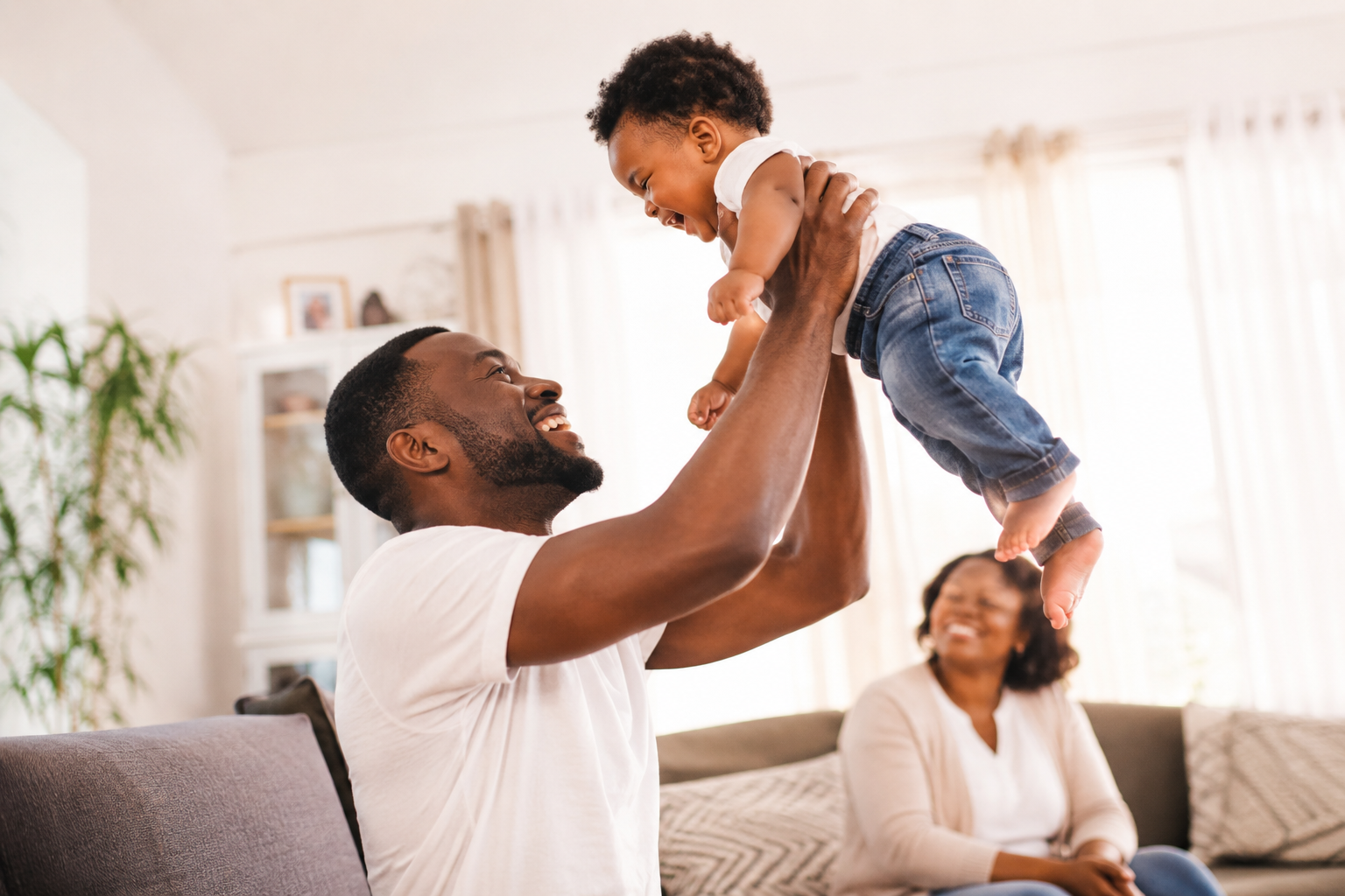 Father and son playing